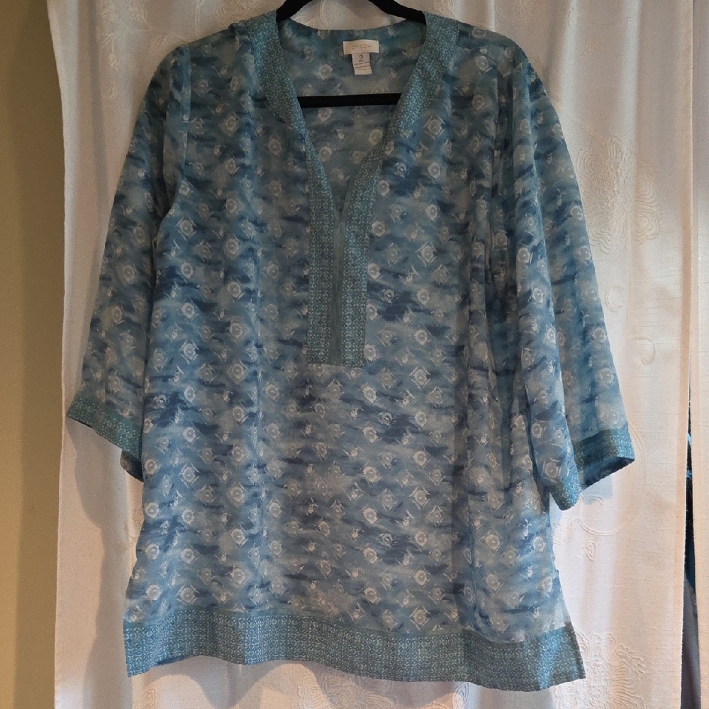 Chico's Aqua Floral Blouse